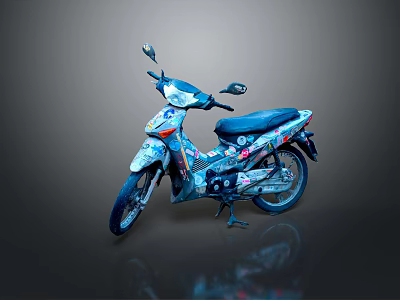 Stylish Modern Blue Scooter Motorcycle With Colorful Graphics Black Seat And Urban Design 3d model