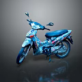 Stylish Modern Blue Scooter Motorcycle With Colorful Graphics Black Seat And Urban Design