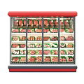 Red Commercial Refrigerated Display Case Filled With Various Meats For Store 3d model