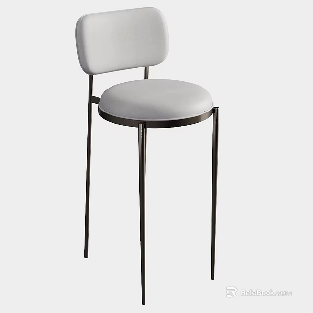 Modern Minimalist Bar Stool With White Cushioned Seat And Backrest And Black Metal Legs 3d model 
