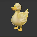 White Duck Cartoon Style 3D Model With Yellow Beak And Feet Standing On Black Background