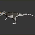 3D Rendered Dinosaur With Brown White Stripes Orange Green Head Open Mouth On Gray Background