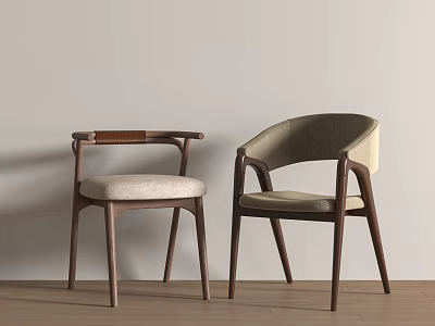 Modern Dining Chairs With Curved Backrest Wooden Frame And Beige Fabric Seats 3d model