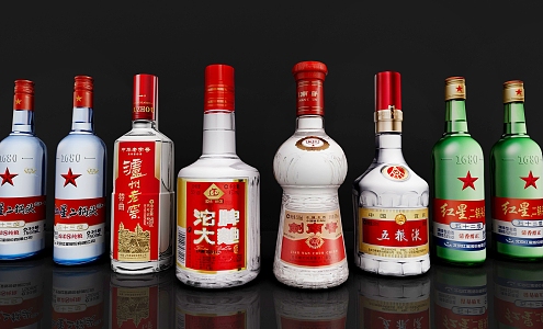 Liquor Baijiu Erguotou Wuliangye Tuopai Jiannanchun Foreign Wine Snowflake Beverage Bottle Cans Wine Bottle Champagne Cocktail 3d model