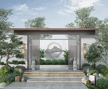 New Chinese Style Gate Courtyard Landscape Entrance Gate 3d model