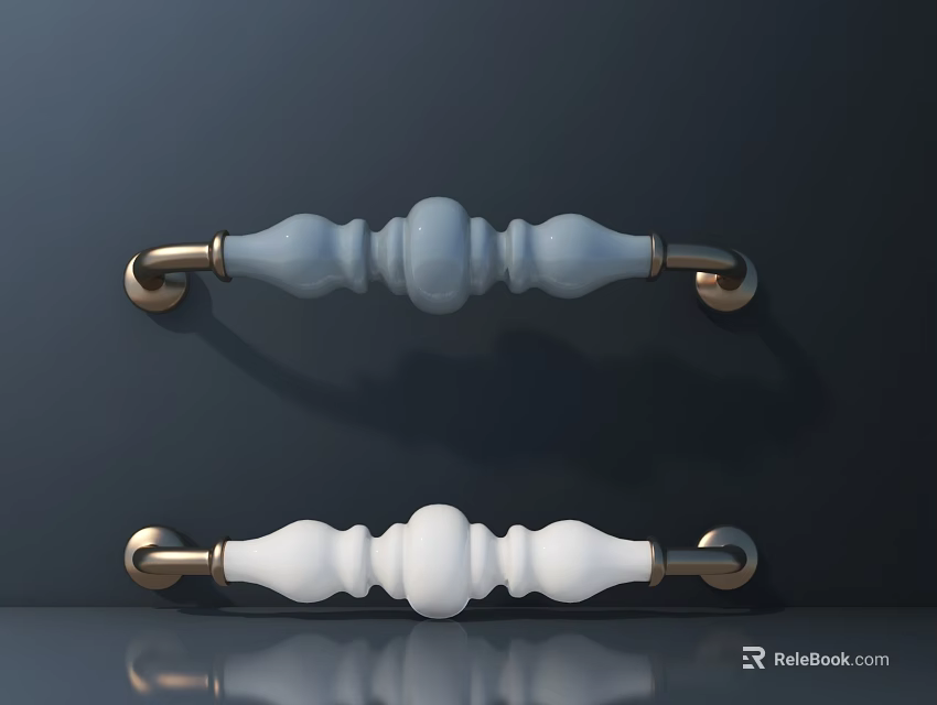 Light Blue and White Decorative Handles with Gold Accents for Cabinet Furniture Design 3d model 