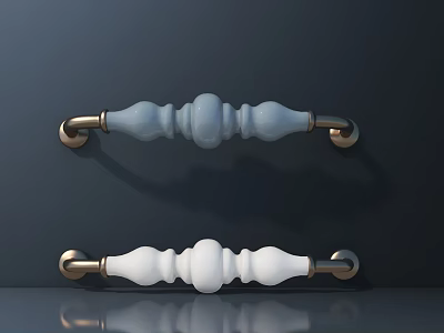 Light Blue and White Decorative Handles with Gold Accents for Cabinet Furniture Design 3d model