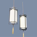 Chinese Style Two Chandeliers With Metal Frame White Lampshade And Tassel