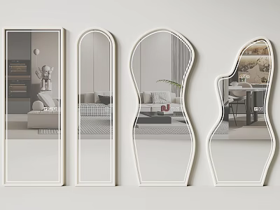 Variety Of Shaped Mirrors Reflecting Living Room And Dining Area 3d model