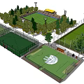 Multiple Football Fields With Surrounding Trees Spectator Stands And Greenery Areas 3d model