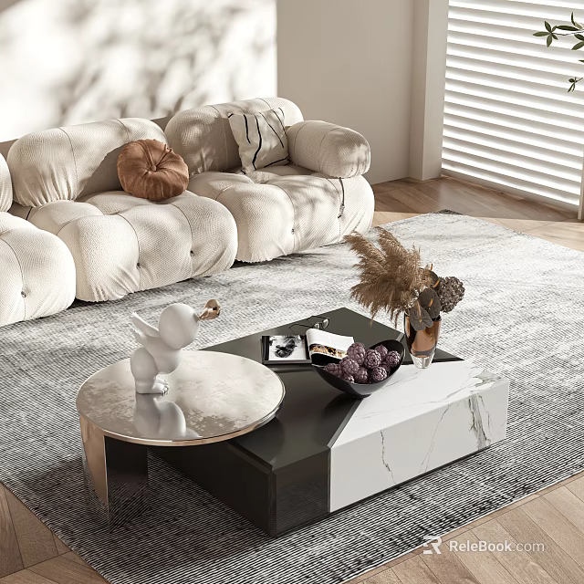 Modern Double Bed With Upholstered Headboard In Stylish Bedroom Interior 3d model 