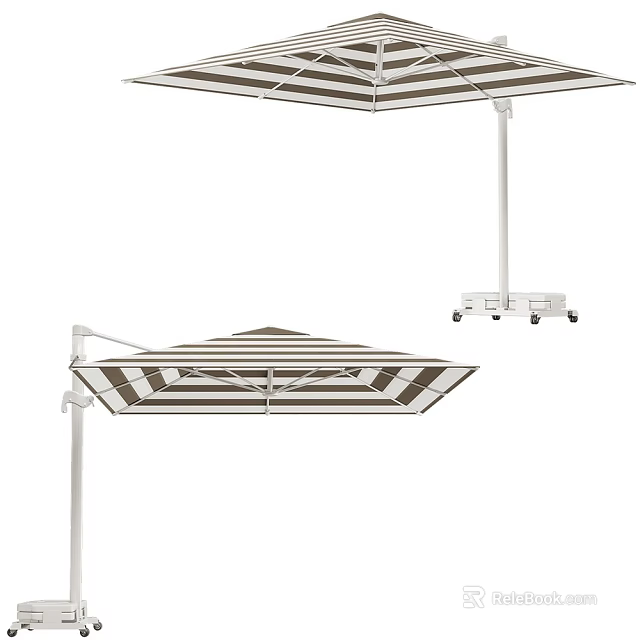 Outdoor Striped Sunshade Canopy Design With Adjustable Stand And Mobile Base 3d model 