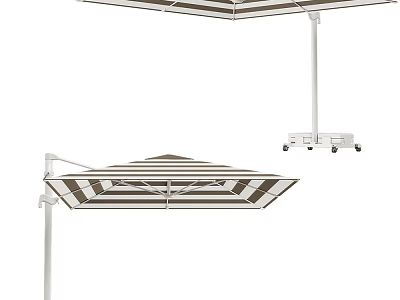Outdoor Striped Sunshade Canopy Design With Adjustable Stand And Mobile Base 3d model