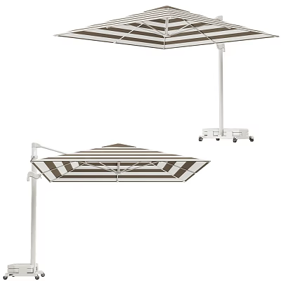 Outdoor Striped Sunshade Canopy Design With Adjustable Stand And Mobile Base 3d model