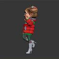 Cartoon Girl With Braided Pigtails Green Eyes Red Jacket Ice Skates Dancing On Gray Background