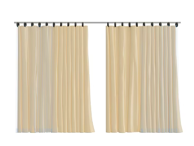 Beige Sheer Curtains And Drapes With Black Curtain Rod Window Treatment 3d model