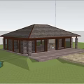 Modern Homestay Building With Sloped Roof Large Glass Windows And Scenic Natural Surroundings