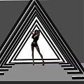 Modern Illuminated Triangle Art Installation With Woman Figure In Geometric Design