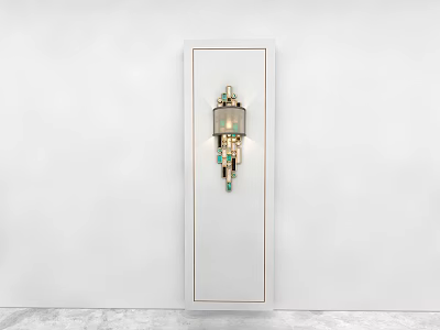 Modern Geometric Wall Sconce with Gold Green Accents on White Wall and Rectangular Mirror 3d model