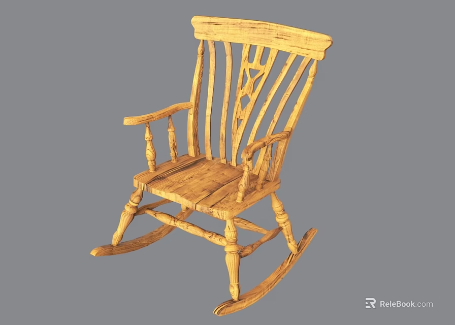 Traditional Wooden Rocking Chair With Carved Details And Comfortable Seat Armrests 3d model 