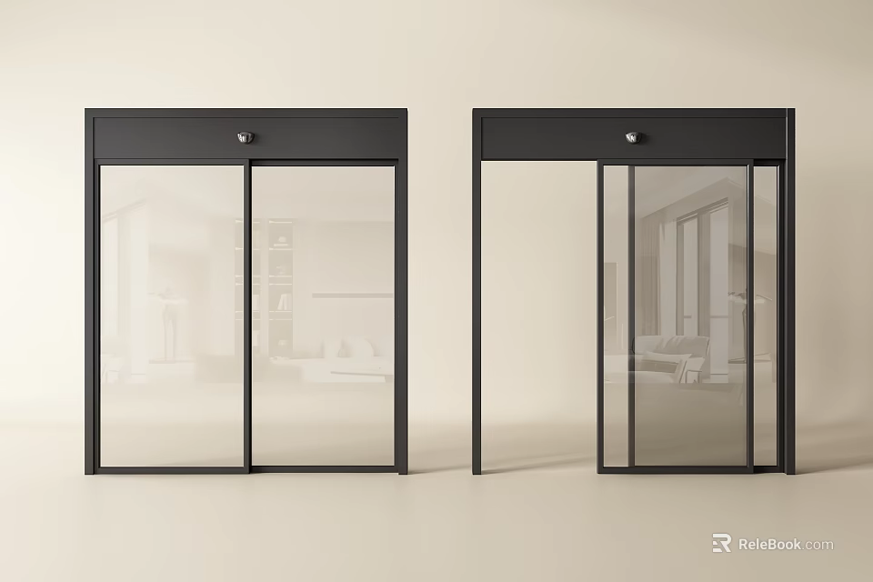 Modern Sliding Doors With Black Frames And Transparent Glass For Interior Space 3d model 