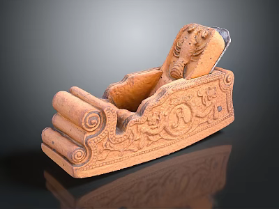 Traditional Terracotta Carved Rocking Chair With Intricate Scroll Patterns And Decorative Motifs 3d model