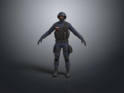 Game Movie Tactical Character Wearing Blue Uniform Helmet Goggles And Vest 3d model