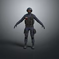 Game Movie Tactical Character Wearing Blue Uniform Helmet Goggles And Vest