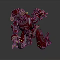 Red Sci Fi Mechanical Robot Character In Kneeling Stance With Armor And Gear Details