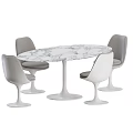 Modern Oval Marble Dining Table Set With Four Stylish Grey And White Chairs 3d model