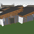 Modern Detached Villa With Black Sloped Roof Wooden Structure And Green Lawn