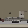 Modern White Sofa and Coffee Table Set with Floor Lamp Striped Rug and Wall Art