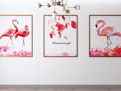 Vibrant Flamingo Animal Paintings In Watercolor Style Framed For Wall Decor 3d model