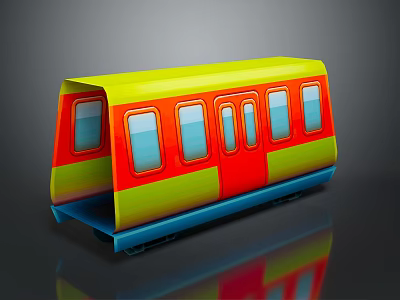 Colorful Train Carriage With Yellow Red Green Sections Blue Base And Windows 3d model