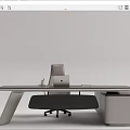 Modern Office Desk Workstation With White Chair Laptop And Storage Cabinet