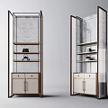 Modern Double Symmetric Decorative Display Cabinets With Wooden Frame Glass Panels And Storage Shelves