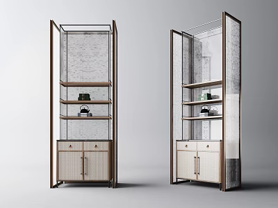 Modern Double Symmetric Decorative Display Cabinets With Wooden Frame Glass Panels And Storage Shelves 3d model