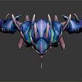 Fierce 3D Game Movie Character With Blue Pink Spikes And Sharp Armored Body