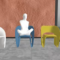 Comfortable Modern Leisure Chairs White Blue Yellow With Orange Wall Large Window Outdoor Nature View