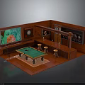 Recreation Room Setup With Pool Table Dartboard And Bar Counter Equipment