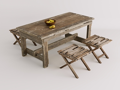 Log Style Outdoor Furniture Table and Chair Table and Chair Combination Furniture Combination Outdoor Table and Chair Solid Wood Furniture Rooftop Garden Outdoor Log Wood Board 3d model