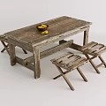 Log Style Outdoor Furniture Table and Chair Table and Chair Combination Furniture Combination Outdoor Table and Chair Solid Wood Furniture Rooftop Garden Outdoor Log Wood Board 3d model