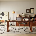 Cozy Modern Study Room With Wooden Desk Laptop Table Lamp And Bookshelf Chair