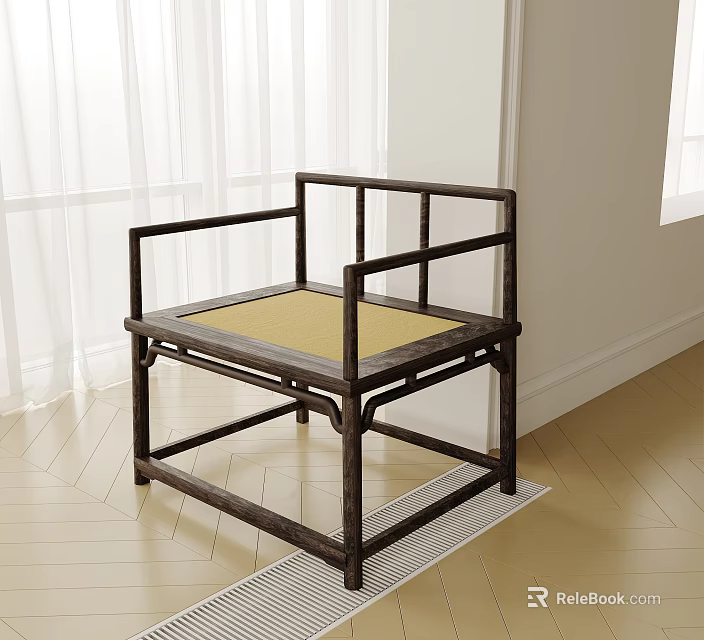 Classic Armchair With Black Frame And Yellow Cushion In Light Wooden Floor Room 3d model 