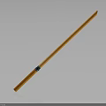 Warrior Character Wielding Wooden Staff With Black Decorative Ring On Dark Gradient Surface 3d model