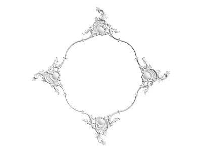 Intricate Ornate Carved Decorative Frame With Symmetrical Floral Scroll Patterns Design 3d model