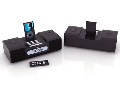 Black Dual Speaker System With Display Screen Time And Remote Control 3d model