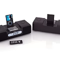 Black Dual Speaker System With Display Screen Time And Remote Control