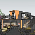 Modern Bubble Tea Shop Exterior With Outdoor Seating Night View And Wooden Accents Lighting
