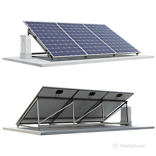 Efficient Solar Panels Installation With Roof Mounted Metal Brackets System 3d model 